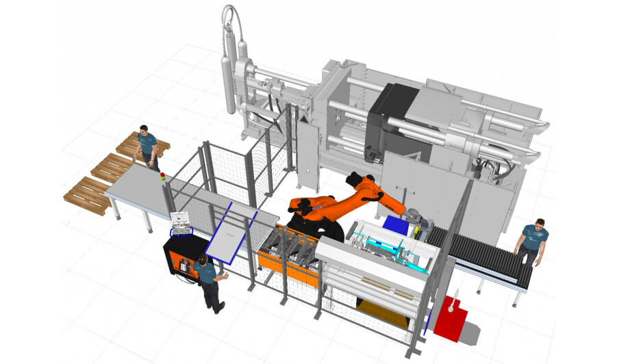 Робото-технологический комплекс (РТК) для обслуживания машины литья под давлением для выпуска металлических заготовок